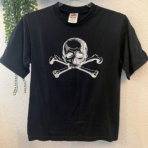 🌟5 for $20 Skull and Bones Black Tee (youth size 14/16 or unisex small)